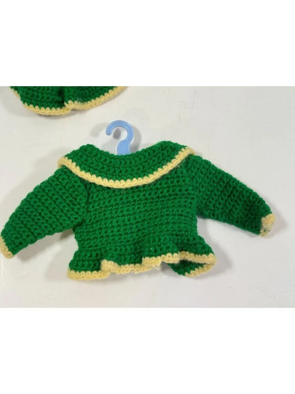 Vintage Mary Hoyer Doll Crocheted Winter Outfit Green White Trim Purse Hat READ